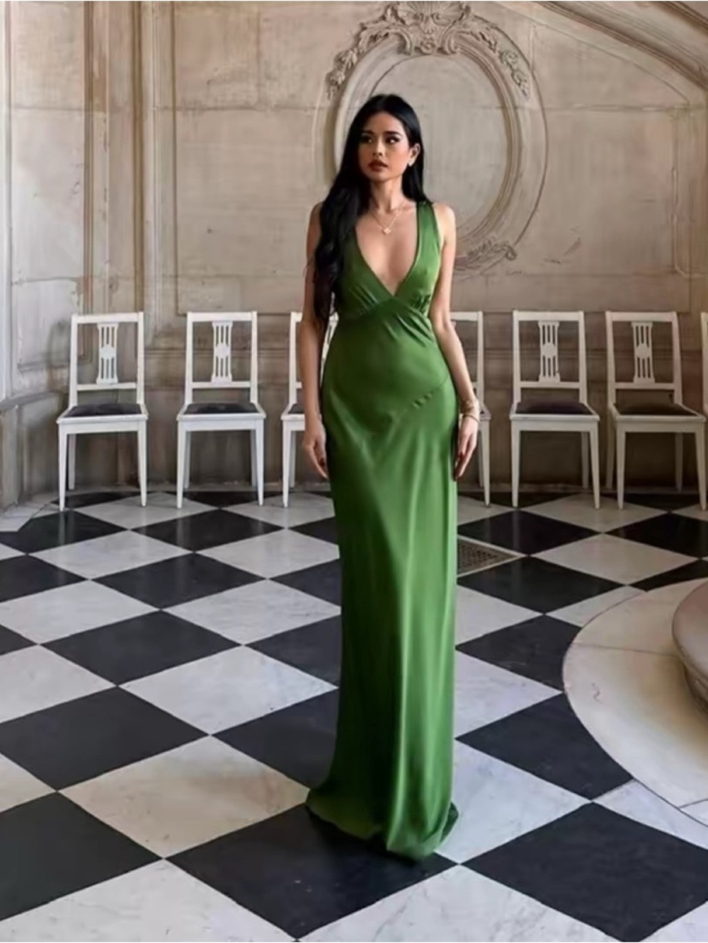 MESHKI Green Nadia Cowl Back Dress